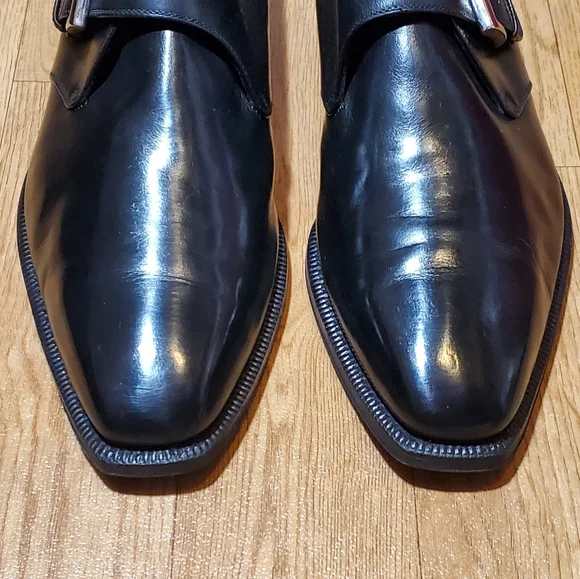 ENZO BONAFE Single Monk Strap Black Leather Dress Shoes Loafers 10.5 Reg
